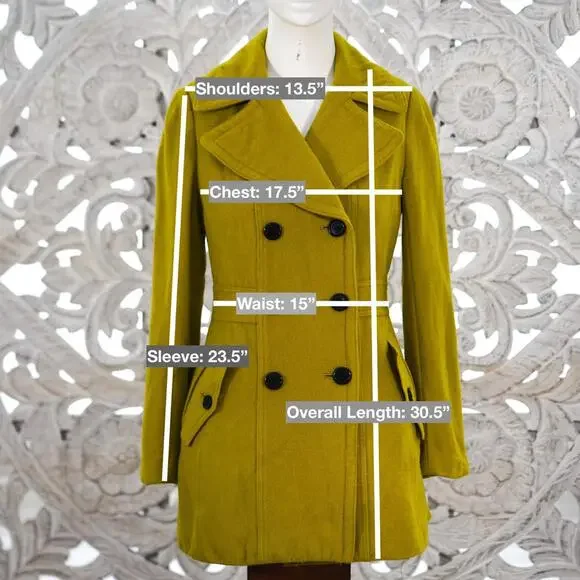 Burberry Blue Label Chartreuse Wool Cashmere Coat Women’s 38 Made in Japan
